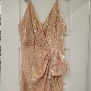 Mini sparkly champagne dress with spaghetti straps, M